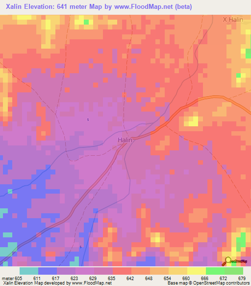 Xalin,Somalia Elevation Map