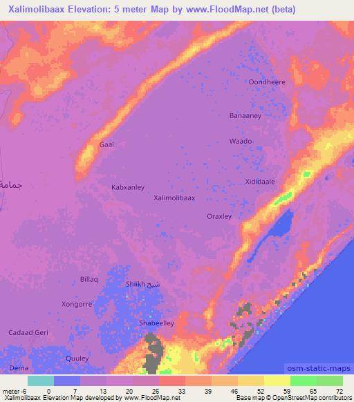 Xalimolibaax,Somalia Elevation Map
