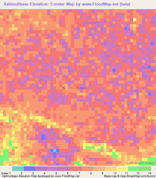 Xalimolibaax,Somalia Elevation Map