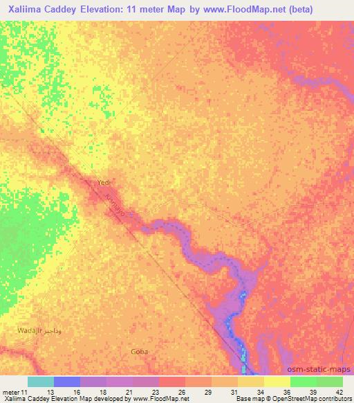 Xaliima Caddey,Somalia Elevation Map