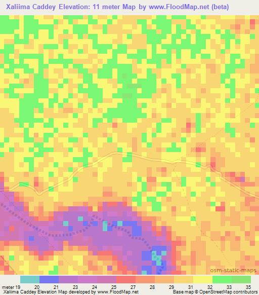 Xaliima Caddey,Somalia Elevation Map