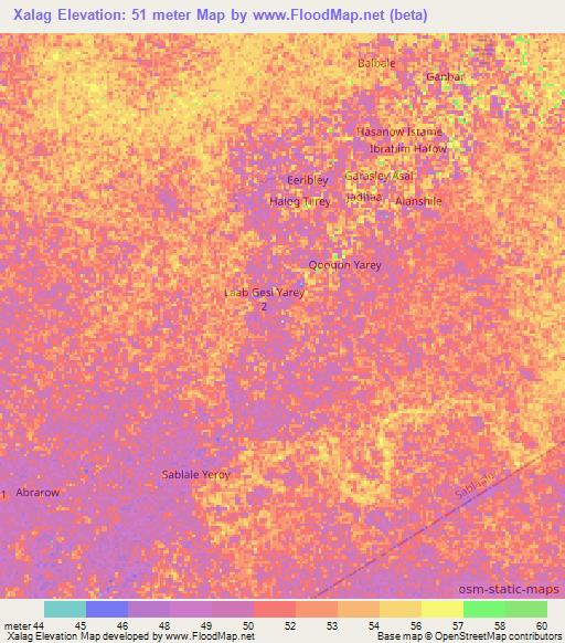 Xalag,Somalia Elevation Map