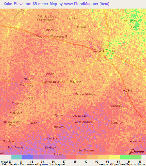 Xako,Somalia Elevation Map