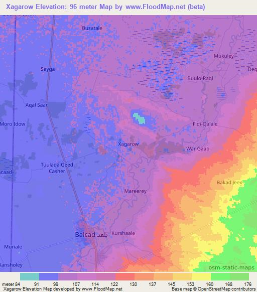Xagarow,Somalia Elevation Map