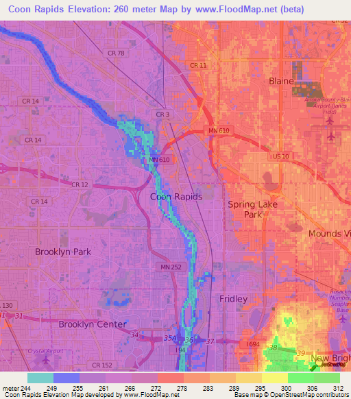 Elevation of Coon Rapids,US Elevation Map, Topography, Contour