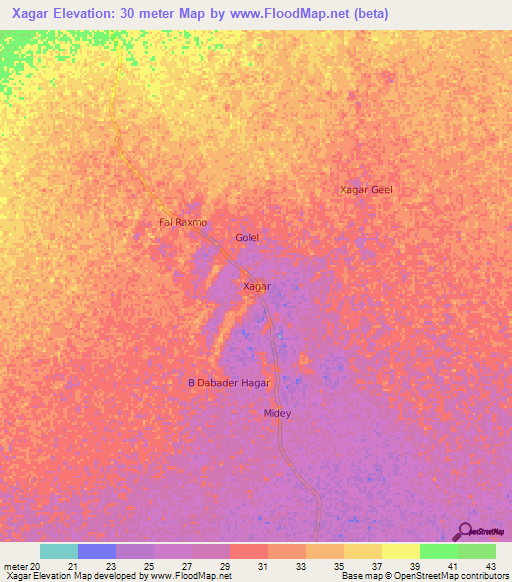 Xagar,Somalia Elevation Map