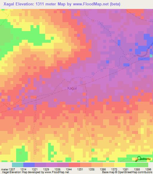Xagal,Somalia Elevation Map