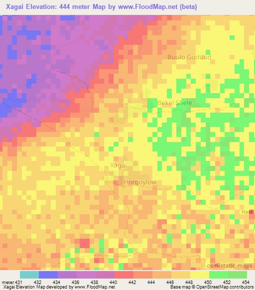 Xagai,Somalia Elevation Map