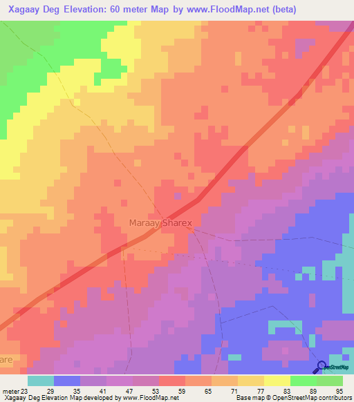 Xagaay Deg,Somalia Elevation Map