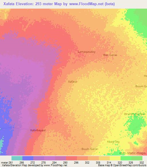 Xafata,Somalia Elevation Map