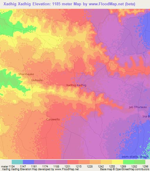 Xadhig Xadhig,Somalia Elevation Map