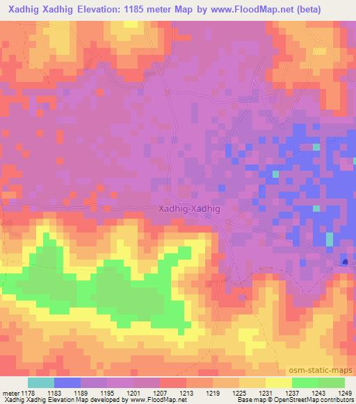Xadhig Xadhig,Somalia Elevation Map