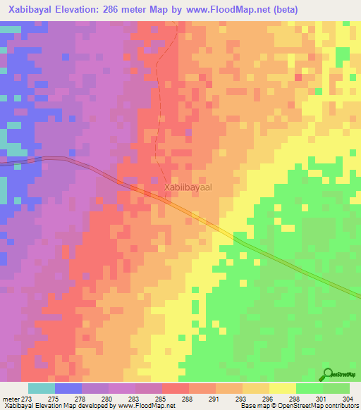 Xabibayal,Somalia Elevation Map