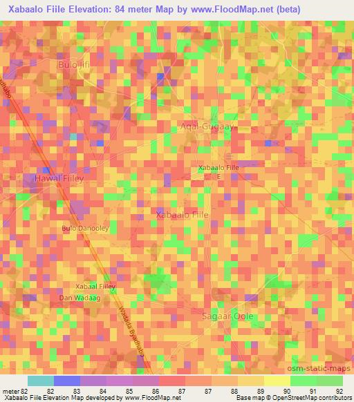 Xabaalo Fiile,Somalia Elevation Map