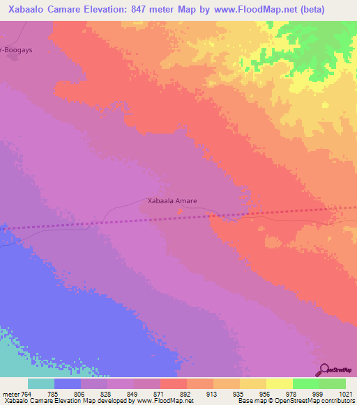 Xabaalo Camare,Somalia Elevation Map