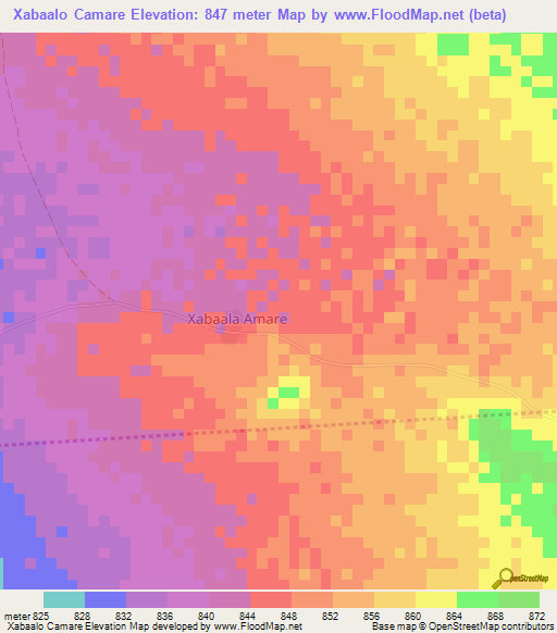 Xabaalo Camare,Somalia Elevation Map