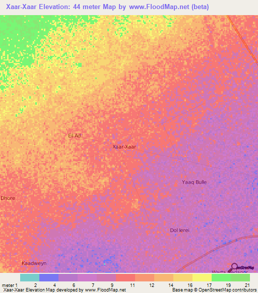 Xaar-Xaar,Somalia Elevation Map