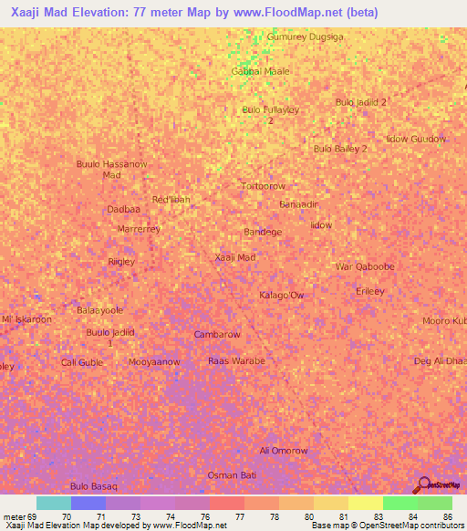 Xaaji Mad,Somalia Elevation Map