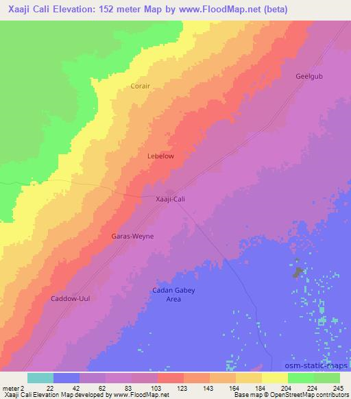 Xaaji Cali,Somalia Elevation Map