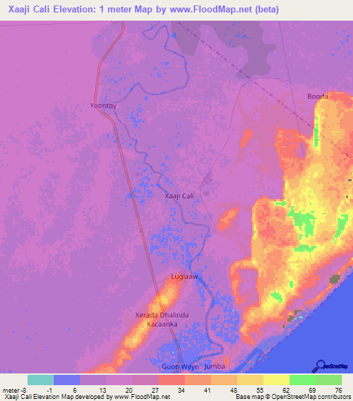 Xaaji Cali,Somalia Elevation Map