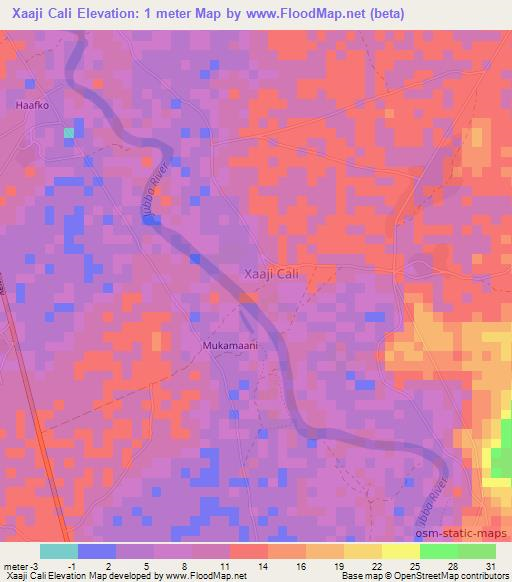 Xaaji Cali,Somalia Elevation Map