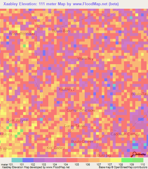 Xaabley,Somalia Elevation Map