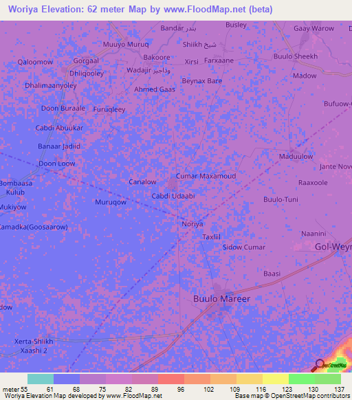 Woriya,Somalia Elevation Map