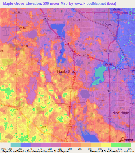 Maple Grove,US Elevation Map