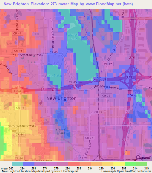 Elevation of New Brighton,US Elevation Map, Topography, Contour