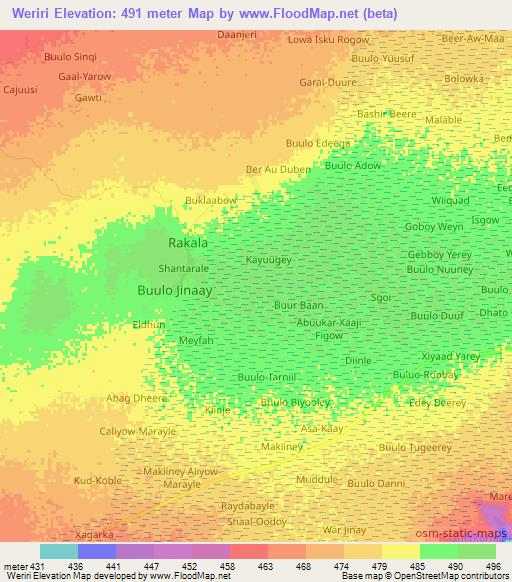 Weriri,Somalia Elevation Map