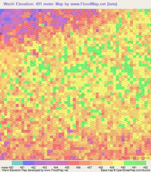 Weriri,Somalia Elevation Map