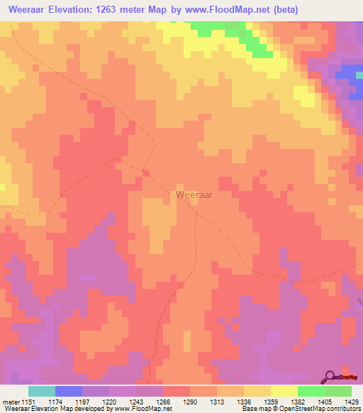 Weeraar,Somalia Elevation Map