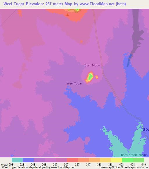 Weel Tugar,Somalia Elevation Map