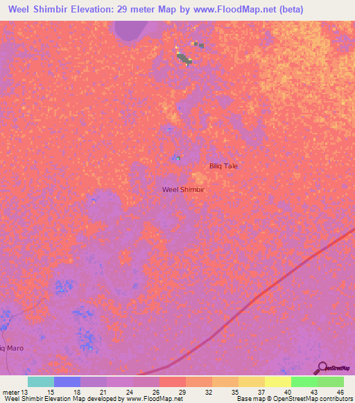 Weel Shimbir,Somalia Elevation Map