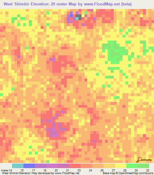 Weel Shimbir,Somalia Elevation Map