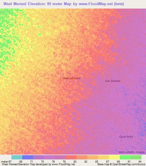 Weel Mereed,Somalia Elevation Map