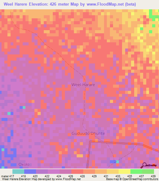 Weel Harere,Somalia Elevation Map
