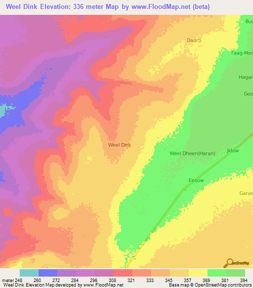 Weel Dink,Somalia Elevation Map