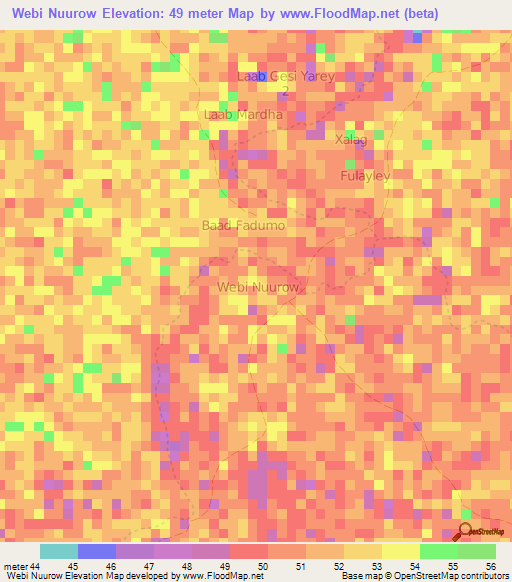 Webi Nuurow,Somalia Elevation Map