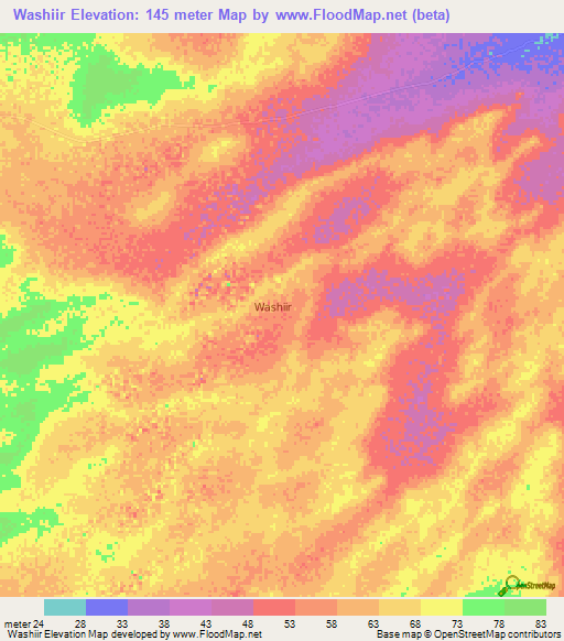 Washiir,Somalia Elevation Map