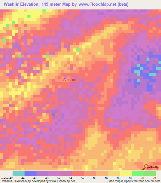 Washiir,Somalia Elevation Map