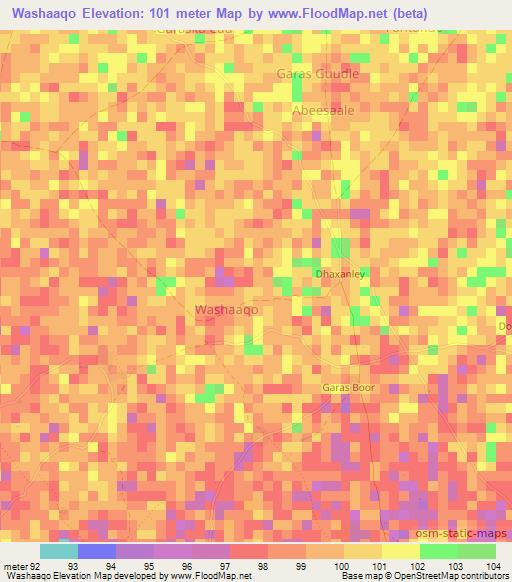 Washaaqo,Somalia Elevation Map