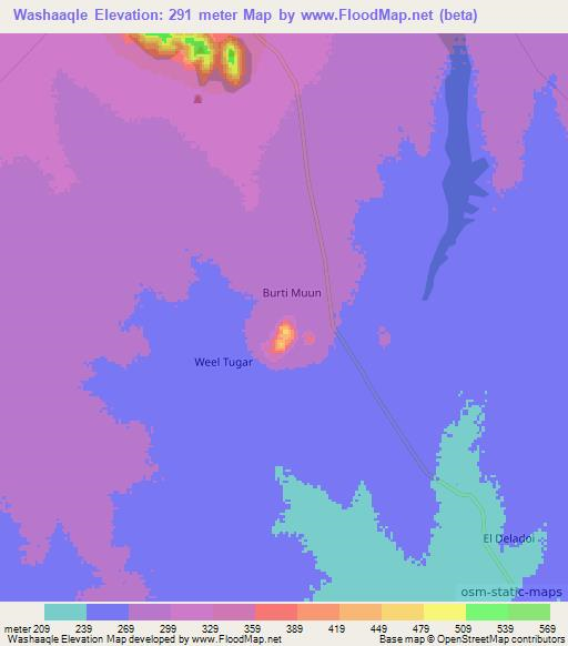 Washaaqle,Somalia Elevation Map