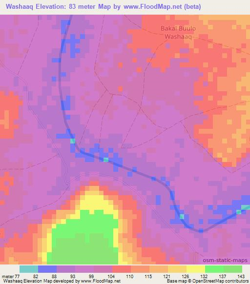 Washaaq,Somalia Elevation Map