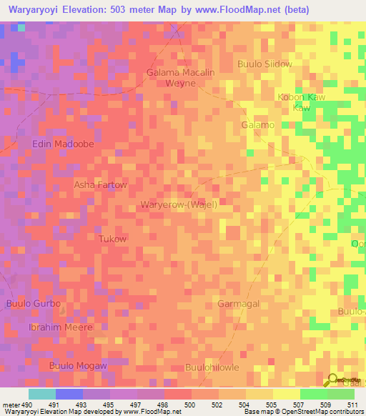 Waryaryoyi,Somalia Elevation Map