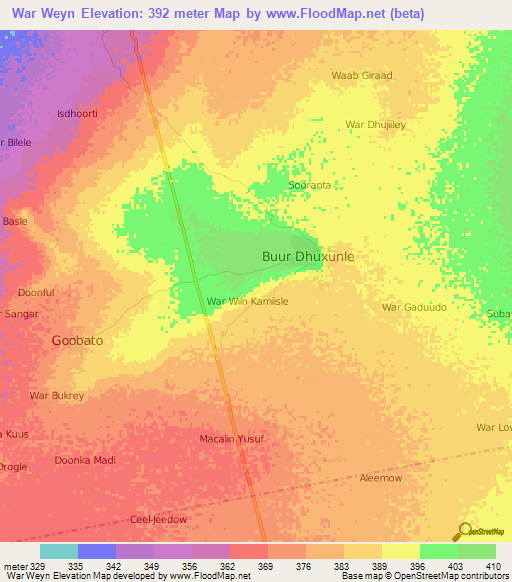 War Weyn,Somalia Elevation Map