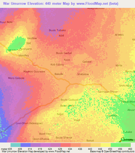 War Umurrow,Somalia Elevation Map