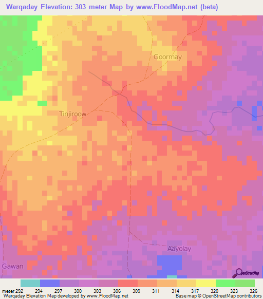Warqaday,Somalia Elevation Map