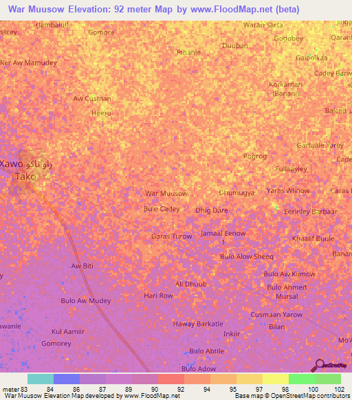 War Muusow,Somalia Elevation Map