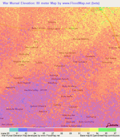War Mursal,Somalia Elevation Map